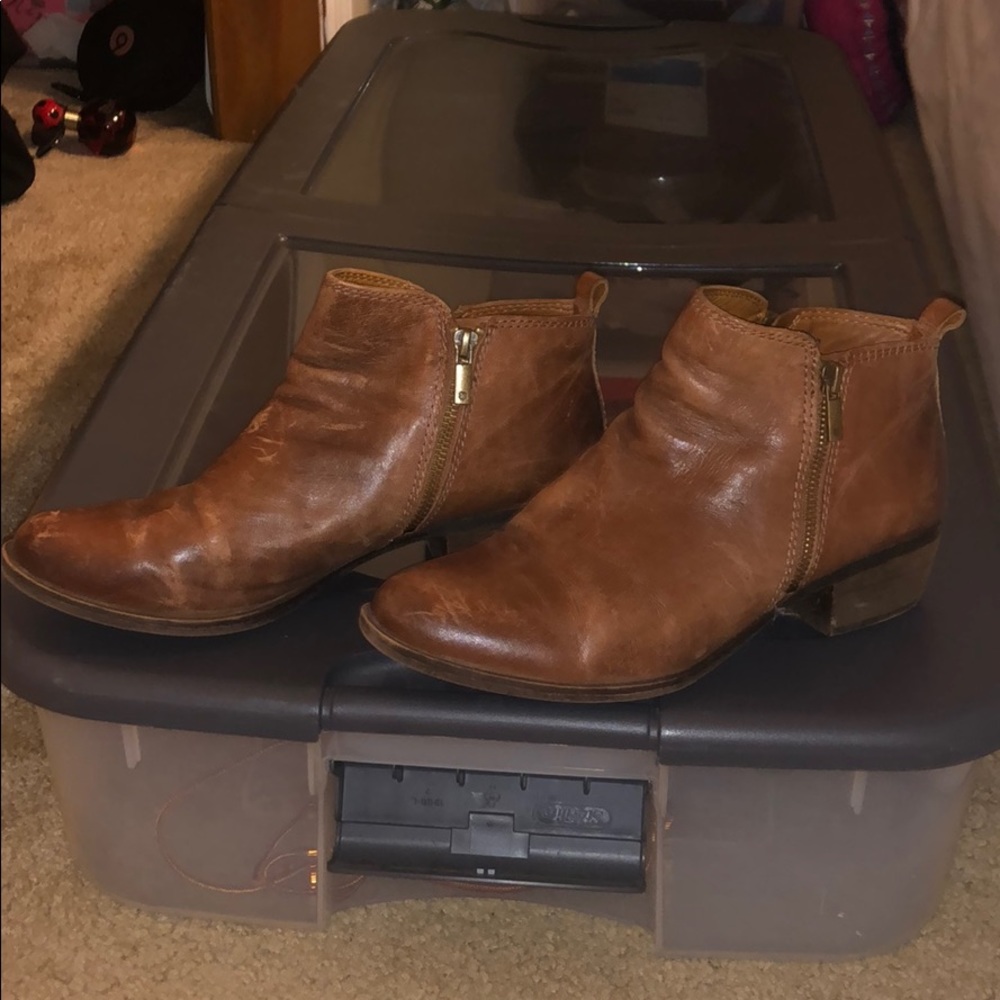Lucky brand leather double zipper ankle boots